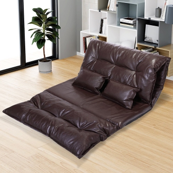 Jaxpety Floor Sofa Bed PU Leather Adjustable Lazy Sofa Couch, Chaise Lounge Sofa Gaming Chair Floor Couch with 2 Pillow, Bedroom, Living Room Furniture, Brown
